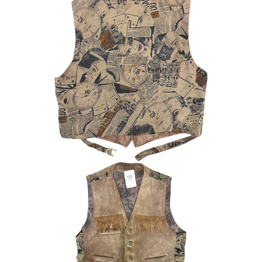 80's Suede Vest Newspaper Print