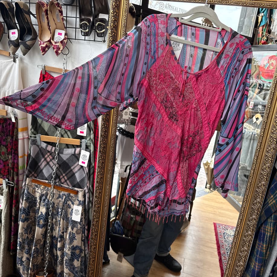 Y2K Boho Mesh Patchwork Top