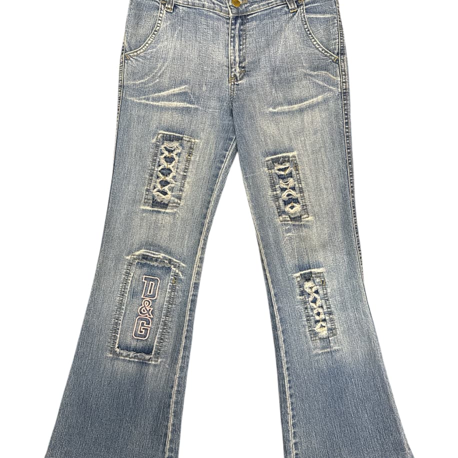 Y2K D&G Lace Patch Flare Jeans