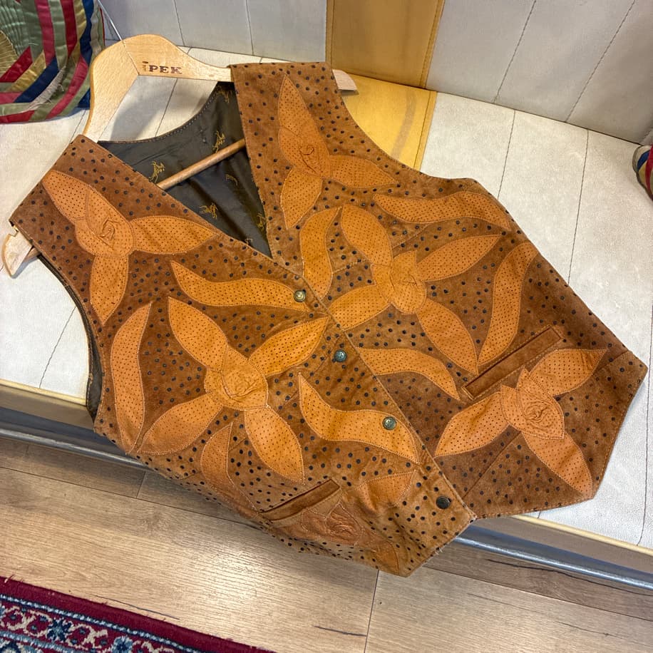 80's Earth Bloom Patchwork Leather Vest