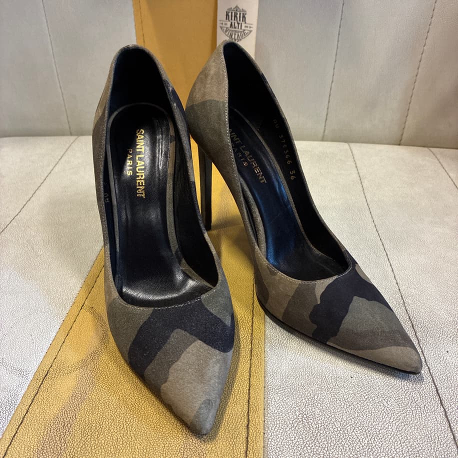Saint Laurent Paris Camouflage Suede Stilettos