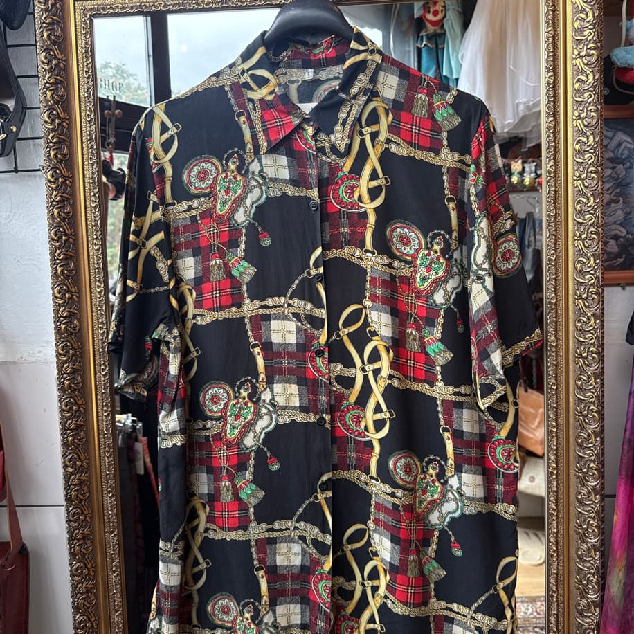 90’s Baroque Plaid Chain Print Shirt