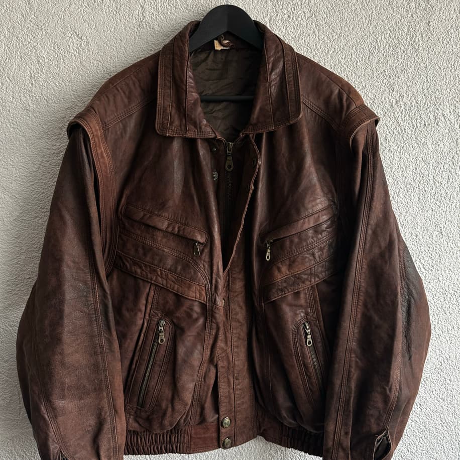 Vintage Bomber Deri Ceket/Yelek