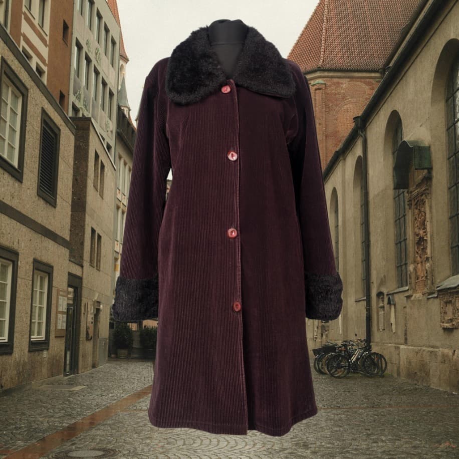 BORDO FİTİLLİ KADİFE PALTO